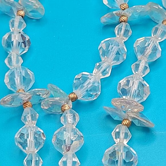 Vintage 1960s Crystal Bead Necklace, Three Strands, Rhinestone End Bars, 17" - Picture 9 of 10